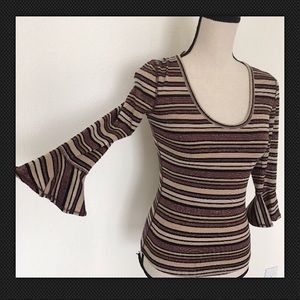 Free People Metallic Bell Sleeve Blouse Size XS